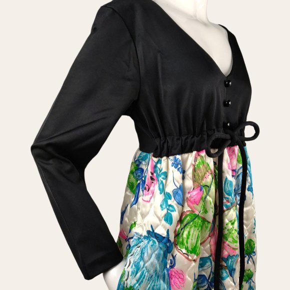 Vintage 1960s Quilted Hostess Dress MOD Flower Power Maxi Dress Butterflies M - Picture 6 of 12